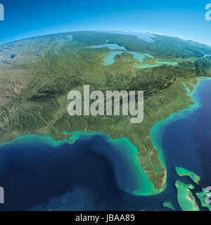 Altamente dettagliata del pianeta Terra al mattino. Esagerato rilievo precise accesa morning sun. Massa dettagliate. Golfo del Messico e della Florida. Gli elementi di questa immagine fornita dalla NASA Foto Stock