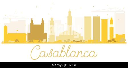 Casablanca dello skyline della città golden silhouette. illustrazione vettoriale. semplice piatto concetto per il turismo presentazione, banner, cartellone o sito web. Illustrazione Vettoriale