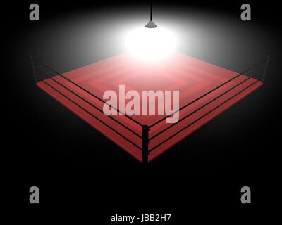 Pugilato ring illumnated nelle tenebre, 3D render Foto Stock