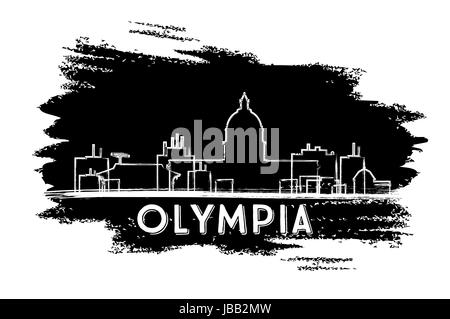 Olympia skyline silhouette. mano bozzetto. illustrazione vettoriale. viaggi di affari e di turismo con il concetto di architettura moderna. Illustrazione Vettoriale