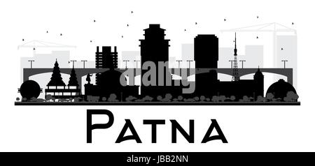 Patna skyline della città in bianco e nero silhouette. semplice piatto concetto per il turismo presentazione, banner, cartellone o sito web. cityscape con punti di riferimento. Illustrazione Vettoriale