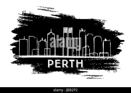 Lo skyline di Perth silhouette. mano bozzetto. illustrazione vettoriale. viaggi di affari e di turismo con il concetto di architettura storica. immagine per presentati Illustrazione Vettoriale