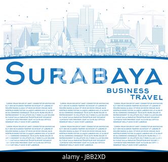 Delineare Surabaya Skyline con edifici blu e copia di spazio. Illustrazione Vettoriale. Viaggi di affari e di turismo con il concetto di architettura moderna. Illustrazione Vettoriale