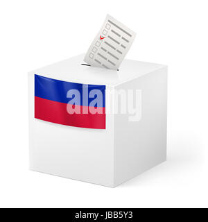 Elezioni in Haiti: urne con carta di voto su sfondo bianco Foto Stock