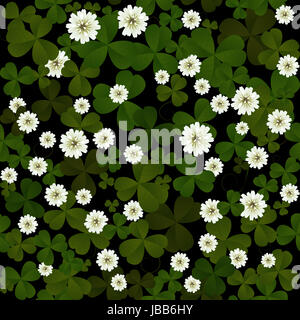 Trifoglio di Seamless foglie e fiori di pattern su sfondo nero a Patrick's Day Foto Stock