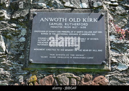 ANWOTH VECCHIO KIRK - Memorial a Samuel Rutherford Foto Stock