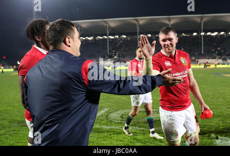 Inglesi e irlandesi " Lions Pietro O'Mahony celebra dopo il tour corrispondono all'AMI Stadium, Christchurch. Foto Stock