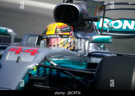 Montreal, Canada. Decimo Giugno, 2017. Driver di Formula Uno Lewis Hamilton durante un qualifing lap al Montreal Grand Prix. Credito: Mario Beauregard/Alamy Live News Foto Stock