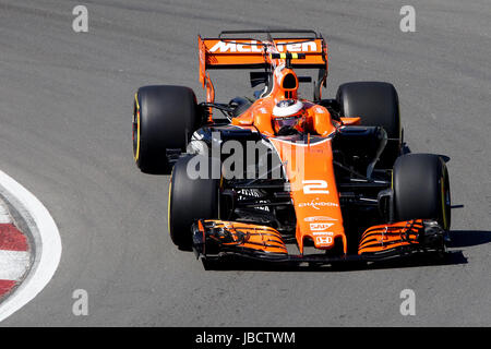 Montreal, Canada. Decimo Giugno, 2017. Driver di Formula Uno Stoffel Vandoorne durante un qualifing lap al Montreal Grand Prix. Credito: Mario Beauregard/Alamy Live News Foto Stock