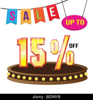 Offerte speciali vendita isolata tag illustrazione vettoriale. Offerte di sconto prezzo sull'etichetta, il simbolo per la campagna pubblicitaria nel settore della vendita al dettaglio, la vendita promo commercializzazione, 15% Illustrazione Vettoriale