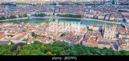 Vista aerea a Lione dal Basilique de Fourviere hill. Francia Foto Stock
