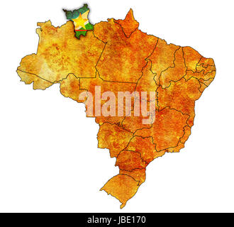 Stato di Roraima su admistration mappa del brasile con bandiere Foto Stock