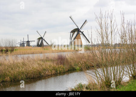 Il 19 mulini a vento di Kinderdijk sono uno dei più noti olandese siti turistici. Foto Stock