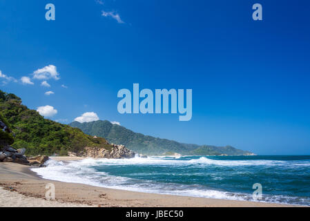 Canaveral beach nel Parco Nazionale Tayrona vicino a Santa Marta, Colombia Foto Stock