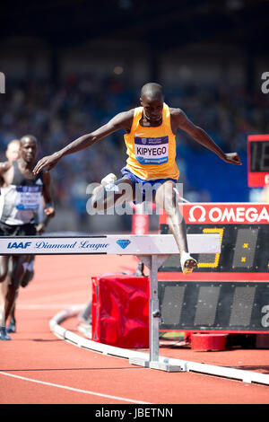 Barnaba KIPYEGO a competere in Uomini 3000m Siepi al 2016 Diamond League, Alexander Stadium, Birmingham, Regno Unito, 6 giugno 2016. Foto Stock