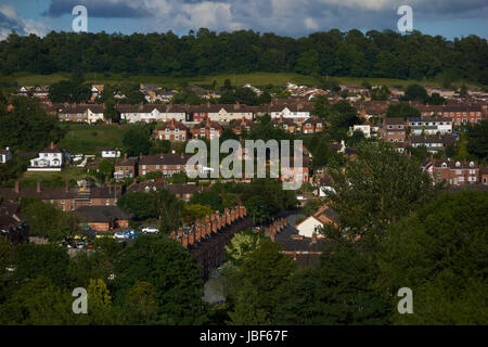 Veduta del paese dal castello passerella. Bridgenorth. Shropshire. Regno Unito Foto Stock