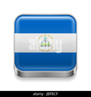 Metallo icona quadrata con la bandiera del Nicaragua i colori Foto Stock