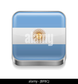 Metallo icona quadrata con bandiera argentina colori Foto Stock