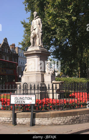 Sir Hugh Myddelton statua Islington Green Londra Foto Stock