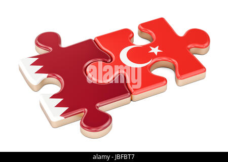 Il Qatar e Turchia puzzle dalle bandiere, rendering 3D isolati su sfondo bianco Foto Stock