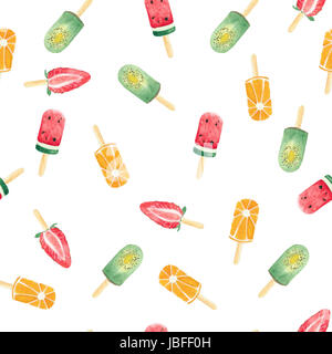 Acquerello gelato di frutta modello senza giunture. Illustrazione Foto Stock