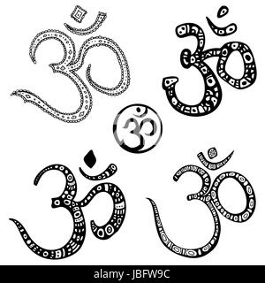 Ohm. Om Aum è simbolo. Vettore disegnati a mano illustrazione. Foto Stock