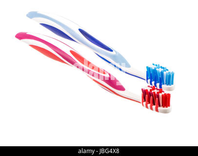 Due nuovi unuesed toothbrushs isolato Foto Stock