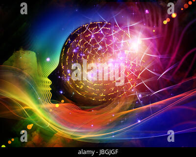 Geometria dell'anima due serie. Interazione del profilo umano e gli elementi astratti sul tema della spiritualità, la scienza, la creatività e la mente umana Foto Stock
