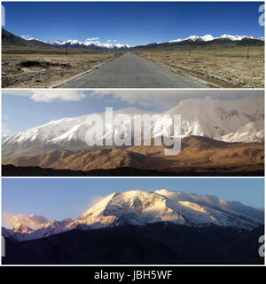 Composizione delle vedute panoramiche del Karakorum che è una grande catena montuosa che attraversano i confini tra Pakistan e India e Cina, situati nelle regioni di Gilgit-Baltistan, Ladakh e regione dello Xinjiang. Si tratta di una delle maggiori gamme di Asia. Foto Stock