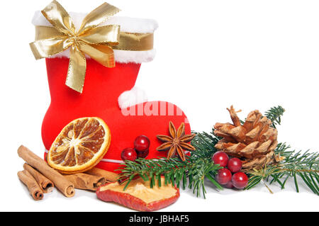 Babbo Natale il boot con decorazione di Natale Foto Stock