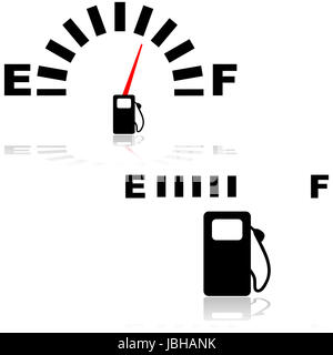 Icona illustrazione che mostra due tipi di indicatori del carburante, uno digitale e uno analogico Foto Stock