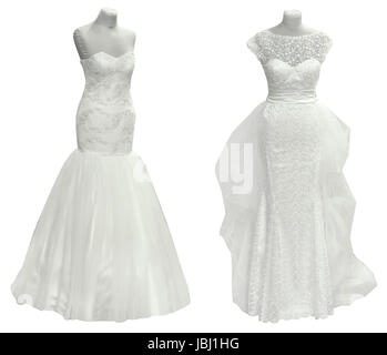 Due Abiti da sposa isolato con tracciato di ritaglio Foto Stock