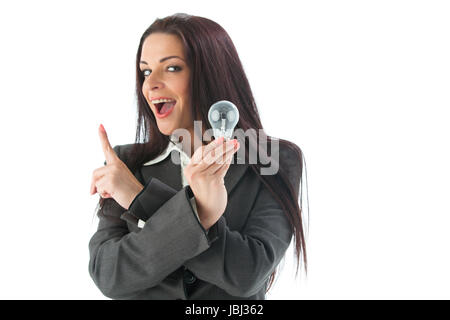 Junge Frau und eine Glühbirne Foto Stock