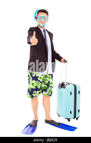 Imprenditore divertente indossavano scuba rotismo e pollice in alto Foto Stock