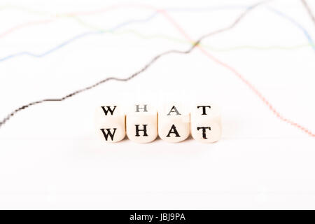 Quanto scritto con cubetti di legno lettere sulle attività finanziarie grafico Foto Stock