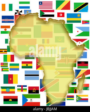 Africa mappa e bandiere nazionali Foto Stock