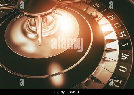 Ruota della Roulette gioco di casino'. 3D reso illustrazione della Roulette in seppia colori dorati. Foto Stock