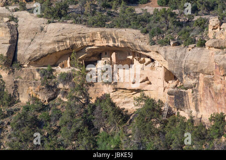 Balcone Casa rovine, Mesa Verde National Park, sito Patrimonio Mondiale dell'UNESCO, Colorado, STATI UNITI D'AMERICA Foto Stock