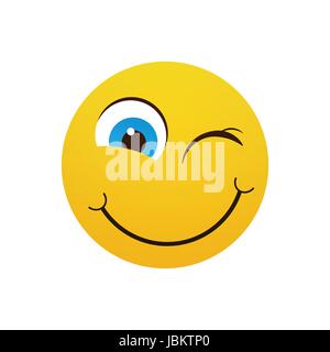 Giallo sorridente faccia Cartoon Occhiolino Persone positive icona emozione Illustrazione Vettoriale