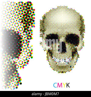 Cranio di mezzitoni immagine in colori CMYK su sfondo bianco Foto Stock