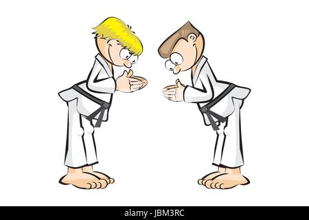 Gli uomini a praticare il karate isolati su sfondo bianco. Concettuale illustrazione vettoriale circa le arti marziali, Illustrazione Vettoriale