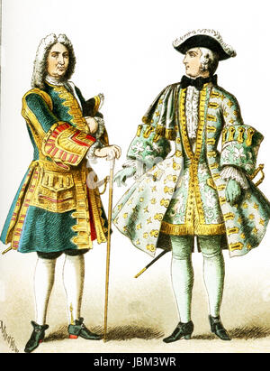 Le figure qui rappresentate sono uomini francesi di rango dal 1700 al 1750 D.C. L'illustrazione risale al 1882. Foto Stock