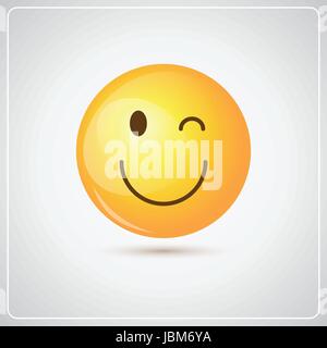 Giallo sorridente faccia Cartoon Occhiolino Persone Icona emozione Illustrazione Vettoriale