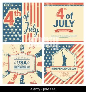 Stati Uniti bandiera Independence Day holiday 4 luglio Banner Greeting Cards impostato Illustrazione Vettoriale