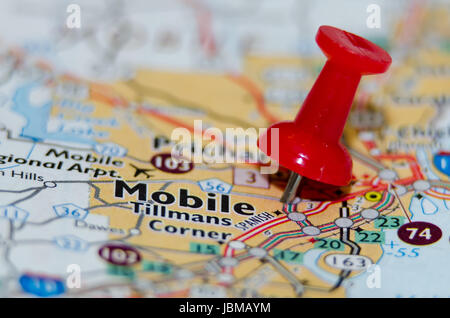 Mobile in Alabama città pin sulla mappa Foto Stock