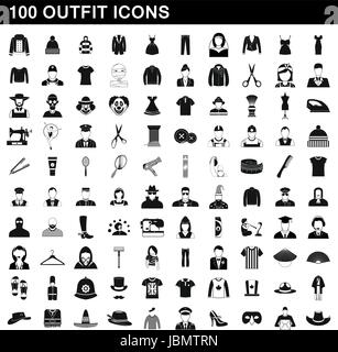 100 outfit set di icone, stile semplice Illustrazione Vettoriale