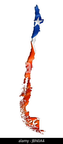 Bandiera del Cile mappa tridimensionale, rendering isolato su bianco Foto Stock