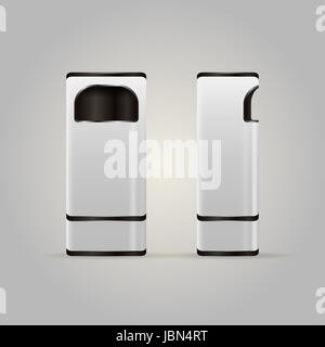 Bianco moderno pattumiere con elementi neri e la maglia di estremità. Due isolati illustrazioni vettoriali su bianco. Foto Stock