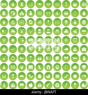 100 La scuola materna di set di icone cerchio verde isolato su sfondo bianco illustrazione vettoriale Illustrazione Vettoriale