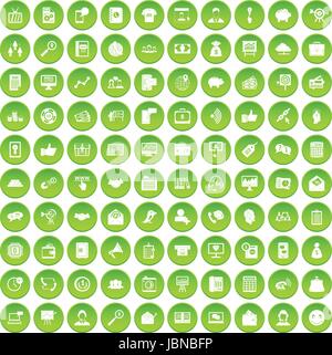 100 villa set di icone cerchio verde isolato su sfondo bianco illustrazione vettoriale Illustrazione Vettoriale